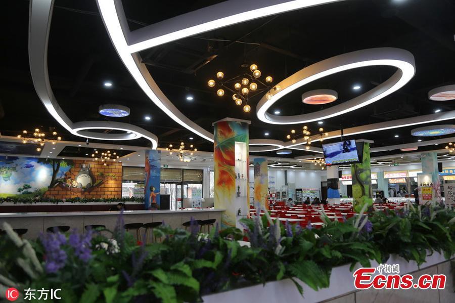 Photo taken on March 13, 2019 shows a cartoon-themed restaurant at a university in Zhengzhou City, Henan Province. The walls and pillars of the restaurant are all decorated with popular cartoon characters. (Photo/IC)
