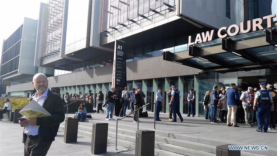 Media crews wait in front of a court in Christchurch, New Zealand, on March 16, 2019. A 28-year-old man was due to appear in a court in Christchurch on Saturday morning, in connection with the mass shootings in the New Zealand city on Friday. (Xinhua/Li Huizi)