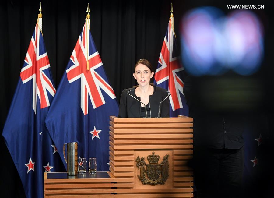 New Zealand Prime Minister Jacinda Ardern addresses a briefing in Wellington, capital of New Zealand, on March 16, 2019. Jacinda Ardern reiterated to the public on Saturday morning that the country\'s gun law will be changed. Gunmen opened fire in two separate mosques in Christchurch on Friday, killing 49 people and wounding 48 others. (Xinhua/Guo Lei)