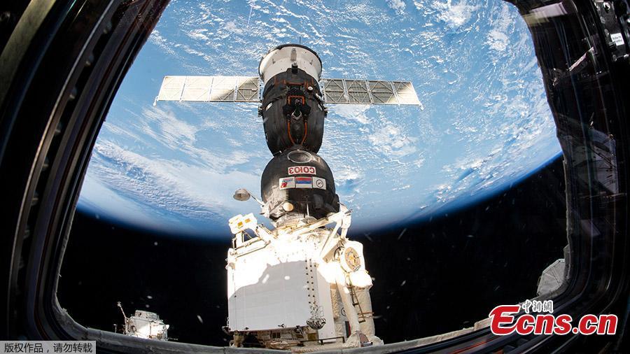 The Soyuz MS-12 spacecraft is pictured docked to the Rassvet module. Cosmonaut Alexey Ovchinin from Roscosmos commanded the Soyuz crew ship flanked by NASA astronauts Nick Hague and Christina Koch during the five-hour, 47-minute trip that began at the Baikonur Cosmodrome in Kazakhstan. (Photo/NASA)