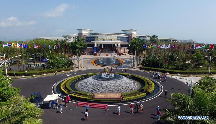 Aerial photo taken on March 20, 2019 shows the International Conference Center in Boao Town of Qionghai City, south China\'s Hainan Province. This year\'s annual conference of the Boao Forum for Asia (BFA), scheduled from March 26 to 29 in Boao, a coastal town in China\'s southern island province of Hainan, will be themed \