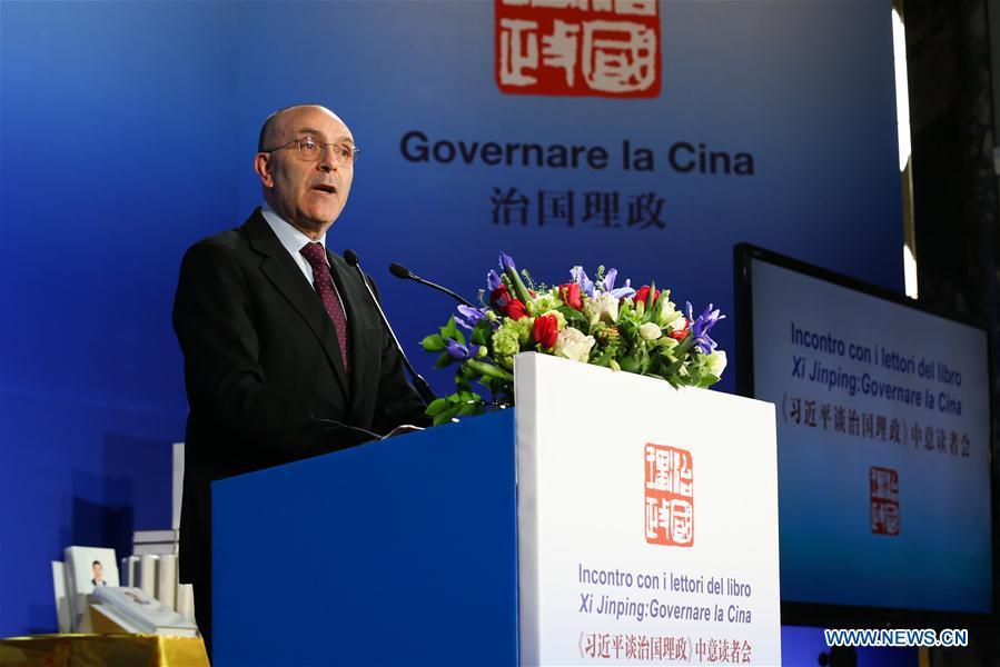 Vito Rosario Petrocelli, president of the Foreign Affairs Committee of the Senate of Italy, speaks during a seminar on \
