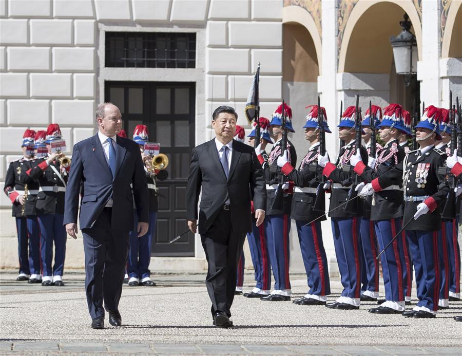 Chinese President Xi Jinping arrives in the southern French city of Nice, March 24, 2019, before heading to the Principality of Monaco for a state visit. Xi and his wife, Peng Liyuan, were greeted by senior government officials of Monaco and France at the airport. (Xinhua/Ju Peng)