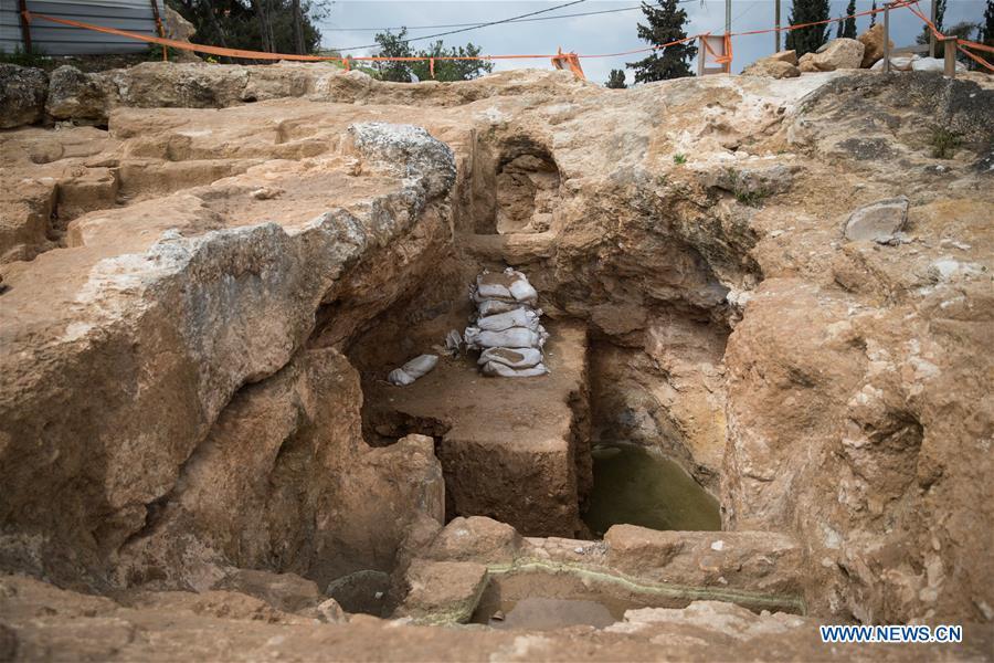 Photo taken on March 27, 2019 shows the view of the remains of a rural Jewish settlement at the Sharafat neighborhood of Jerusalem. Remains of a rural Jewish settlement from 2,000 years ago with luxurious burial ground were discovered in excavations in southern Jerusalem, the Israel Antiquities Authority (IAA) reported on Wednesday. (Xinhua/JINI)