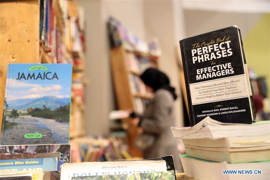 Books are on display at the Alexandria International Book Fair in Alexandria, Egypt, March 31, 2019. The 15th Alexandria International Book Fair, the second largest exhibition in Egypt, witnessed a high visitor turnout, surprising officials of Bibliotheca Alexandria, the organizing body of the two-week event. (Xinhua/Ahmed Gomaa)