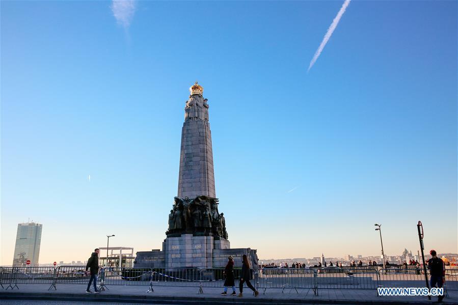 Photo taken on Feb. 14, 2019 shows the Infantry Memorial Monument in Brussels, Belgium. Brussels is the capital and the largest city of Belgium. It also enjoys the reputation of the \