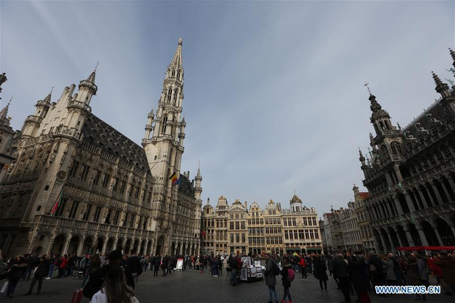People visit the Grand Place, a UNESCO world heritage site, in Brussels, Belgium, April 6, 2019. Brussels is the capital and the largest city of Belgium. It also enjoys the reputation of the \