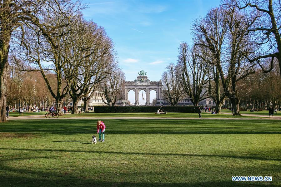 Photo taken on Feb. 17, 2019 shows the Park of the Fiftieth Anniversary in Brussels, Belgium. Brussels is the capital and the largest city of Belgium. It also enjoys the reputation of the \