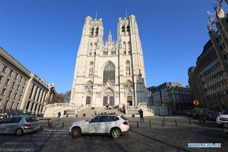 Photo taken on March 21, 2019 shows the St. Michael and St. Gudula Cathedral in Brussels, Belgium. Brussels is the capital and the largest city of Belgium. It also enjoys the reputation of the \