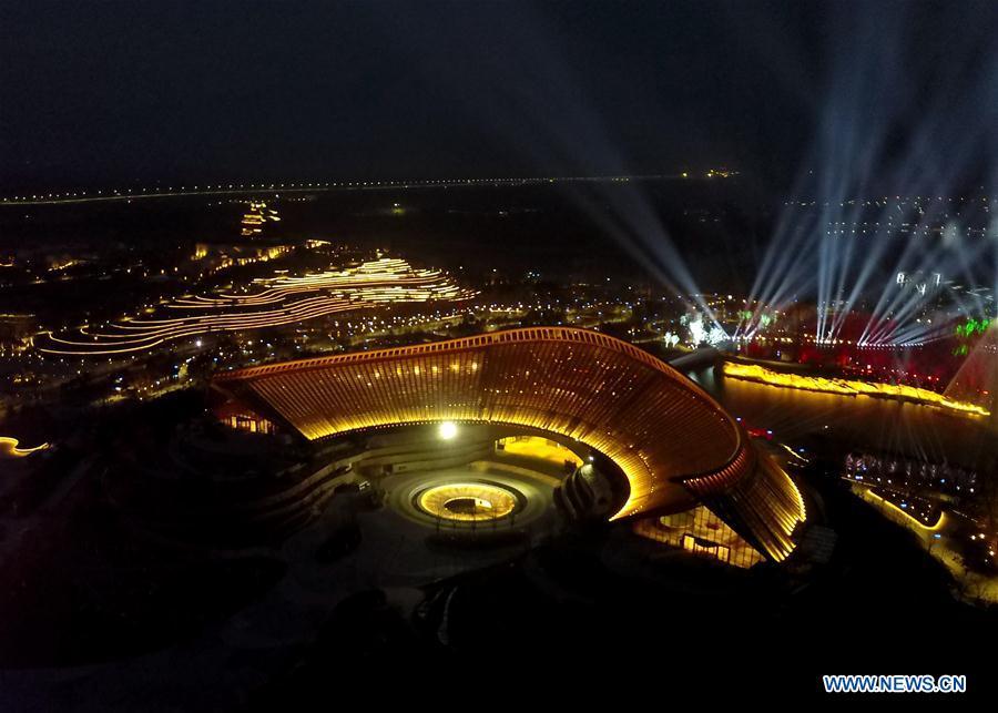 Aerial photo taken on March 26, 2019 shows a night view of the China Pavilion at the site of the International Horticultural Exhibition 2019 Beijing China in Yanqing district of Beijing, capital of China. (Photo/Xinhua)

As a global event for the horticultural industry, the International Horticultural Exhibition gathers the industry\'s global elites and is committed to promoting global exchange in artistic and cultural developments.

The International Horticultural Exhibition 2019, (Beijing Expo 2019 for short) will take place in the Yanqing District of Beijing from April 29 to Oct 7.

Themed \