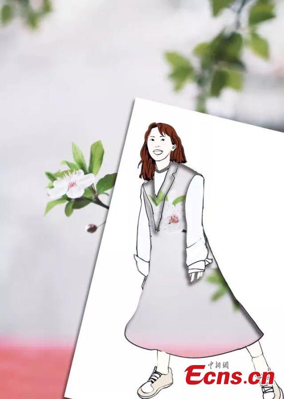 A student at Sichuan University, located in Chengdu City in Sichuan Province, has used A4 paper with artistic cuts in its center to bring the beauty of the outdoors into an image through silhouettes. The design looks like a student wearing outfits decorated with the campus\' amazing landscapes. (Photo provided to China News Service)