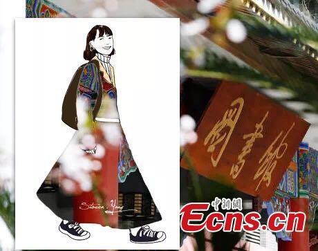 A student at Sichuan University, located in Chengdu City in Sichuan Province, has used A4 paper with artistic cuts in its center to bring the beauty of the outdoors into an image through silhouettes. The design looks like a student wearing outfits decorated with the campus\' amazing landscapes. (Photo provided to China News Service)