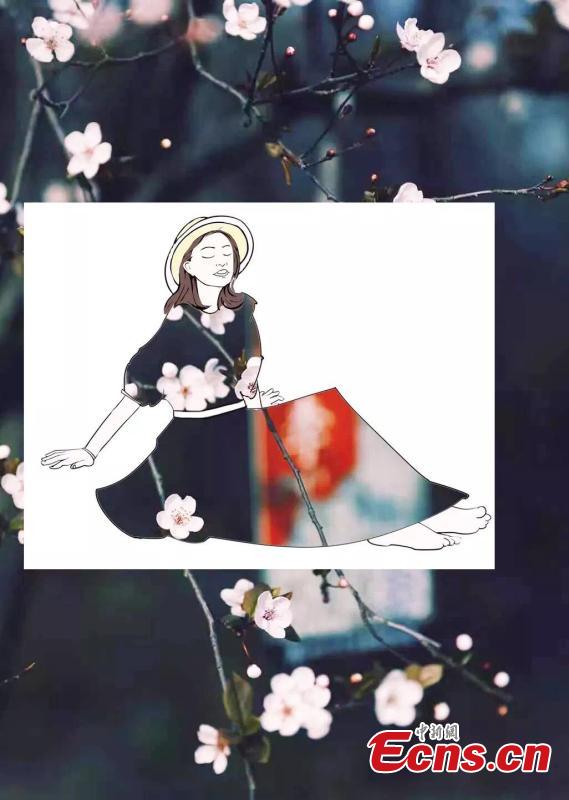 A student at Sichuan University, located in Chengdu City in Sichuan Province, has used A4 paper with artistic cuts in its center to bring the beauty of the outdoors into an image through silhouettes. The design looks like a student wearing outfits decorated with the campus\' amazing landscapes. (Photo provided to China News Service)