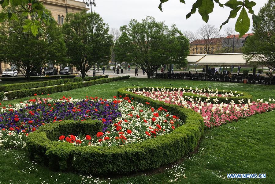 Photo taken on April 10, 2019 shows a garden in downtown Zagreb, capital of Croatia. (Xinhua/Zheng Huansong)