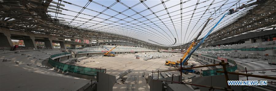 Photo taken on April 8, 2019 shows the construction site of the National Speed Skating Oval, the venue for speed skating events at the 2022 Winter Olympic Games, in Beijing, China. (Xinhua/Xu Zijian)