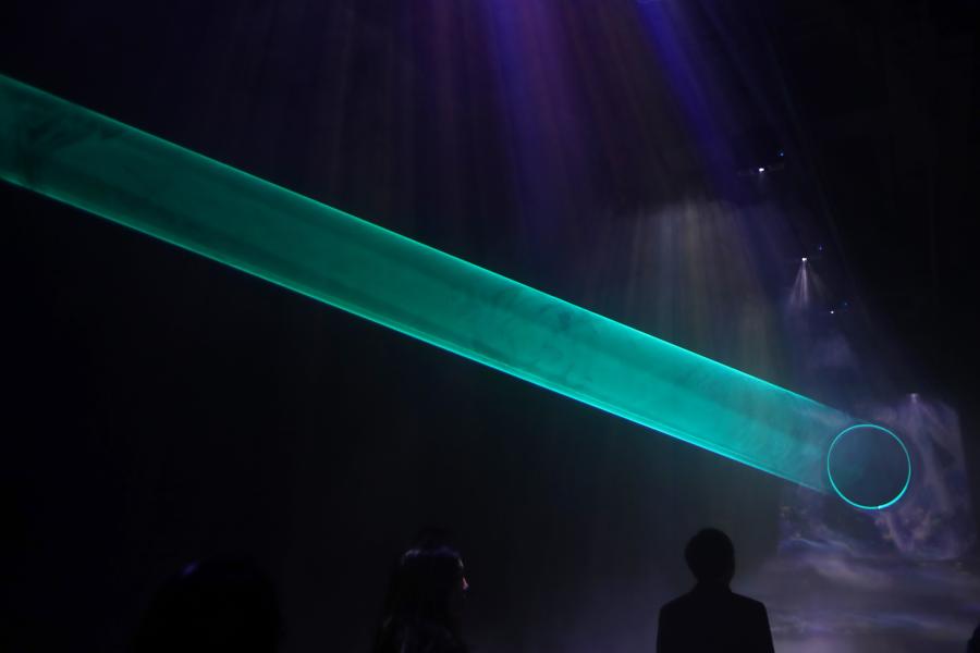 An interactive art installation project that draws inspiration from three famous paintings in Chinese history opens at a gallery in Deji Plaza, an upscale office and shopping mall complex in Nanjing, Jiangsu Province, April 11, 2019. Visitors appear to immerse themselves into scenes in the paintings. The three scrolls included \