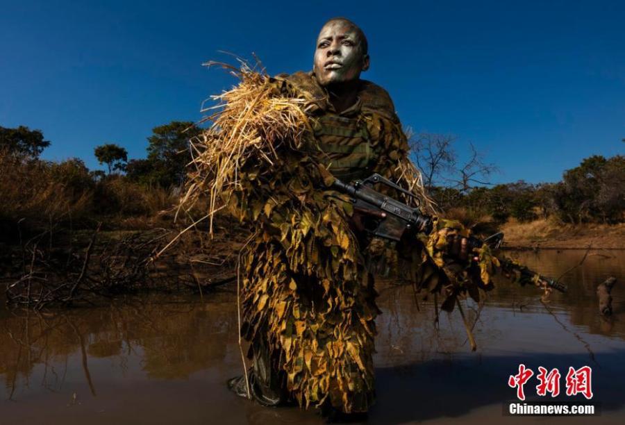 Environment, singles winner

Petronella Chigumbura, an elite member of the all-female conservation ranger force known as Akashinga that operates in Zimbabwe\'s Lower Zambezi, undergoes sniper movement and concealment training in the bush near their base. 

Photograph: Brent Stirton/Getty Images