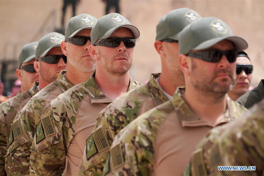 The opening ceremony of the 11th annual Warrior Competition is held at the King Abdullah II Special Operations Training Center (KASOTC) in Amman, Jordan, April 14, 2019. (Xinhua/Lin Xiaowei)