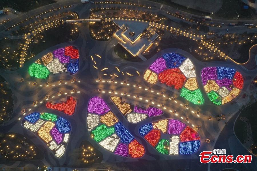 The lights are tested at the site of the 2019 Beijing International Horticultural Exhibition in Beijing in this aerial photo taken on April 16, 2019. Set to kick off on April 29, the 162-day expo is poised to impress an estimated 16 million visitors from home and abroad with a huge collection of plants, flowers and eye-catching pavilions as well as ideas for green development. (Photo/IC)