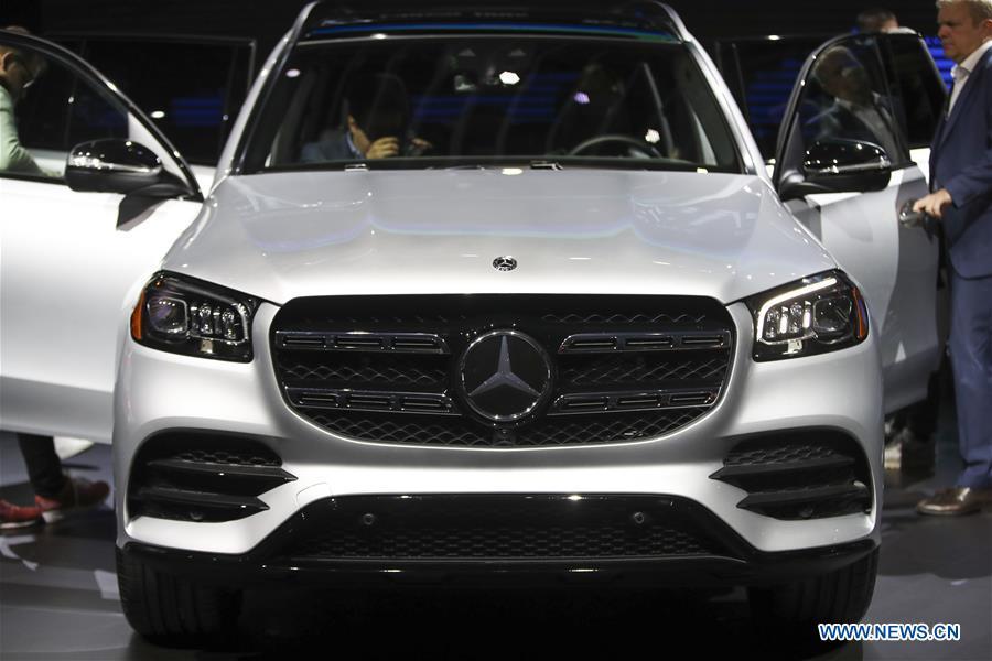 The new Mercedes-Benz GLS is seen during the media preview of the 2019 New York International Auto Show in New York, the United States, April 17, 2019. The 2019 New York International Auto Show will be open to public on Friday. (Xinhua/Wang Ying)