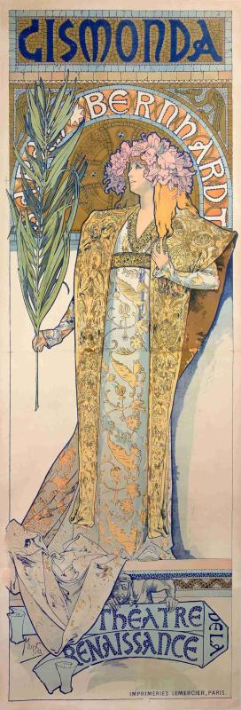 A poster for Gismonda from 1894(color lithograph). (Photo provided to China Daily)

Born in 1860 in Ivancice in the south Moravian region of the Czech Republic, Mucha rose to fame in the late 19th century for designing theatrical posters for Sarah Bernhardt, France\'s most famous actress at the time. The color lithograph poster Gismonda, which can be found in the Shanghai exhibition, is one of his most recognized works about the actress.

Marcus Mucha, Mucha\'s great grandson and the representative of the Mucha Foundation, shared a story he heard from his family during his recent visit to the exhibition.

He recalled that it was around Christmas in 1894 when Bernhardt asked her printer to create a new poster for her, but as all her regular poster artists in France were on vacation, she was forced to turn to Mucha who later created Gismonda for her.

Gismonda appeared all over Paris on the first day of 1895 and it went on to become an instant hit. The work resulted in Bernhardt offering Mucha a six-year contract to produce her posters and stage and costume designs.

\