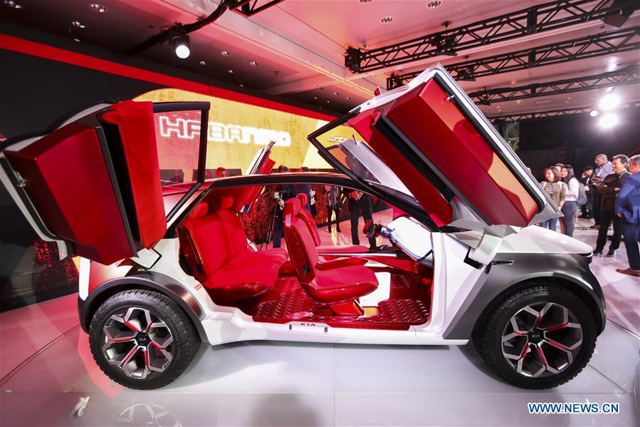 The Kia Habaniro Concept is seen during the media preview of the 2019 New York International Auto Show in New York, the United States, April 17, 2019. The 2019 New York International Auto Show will be open to public on Friday. (Xinhua/Wang Ying)
