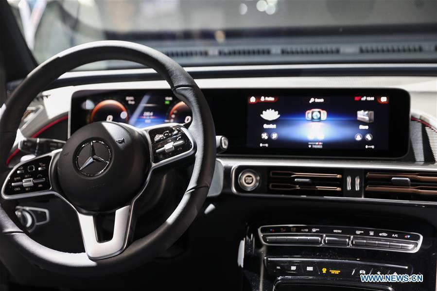 The interior of electronic powered new Mercedes-Benz EQC Edition 1886 is seen during the media preview of the 2019 New York International Auto Show in New York, the United States, April 17, 2018. The 2019 New York International Auto Show will be open to public on Friday. (Xinhua/Wang Ying)