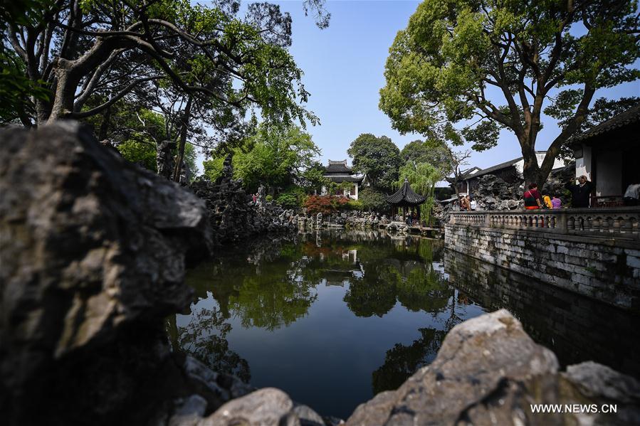 Photo taken on April 17, 2019 shows the Lion Forest Garden in Suzhou, east China\'s Jiangsu Province. Suzhou is home to dozens of famous classical gardens that have inventive and exquisite design and oriental aesthetics. Nowadays more than 60 of them are still in existence, among which the Humble Administrator\'s Garden, Lingering Garden and the Lion Grove Garden are on the UNESCO\'s World Heritage List. (Xinhua/Li Xiang)