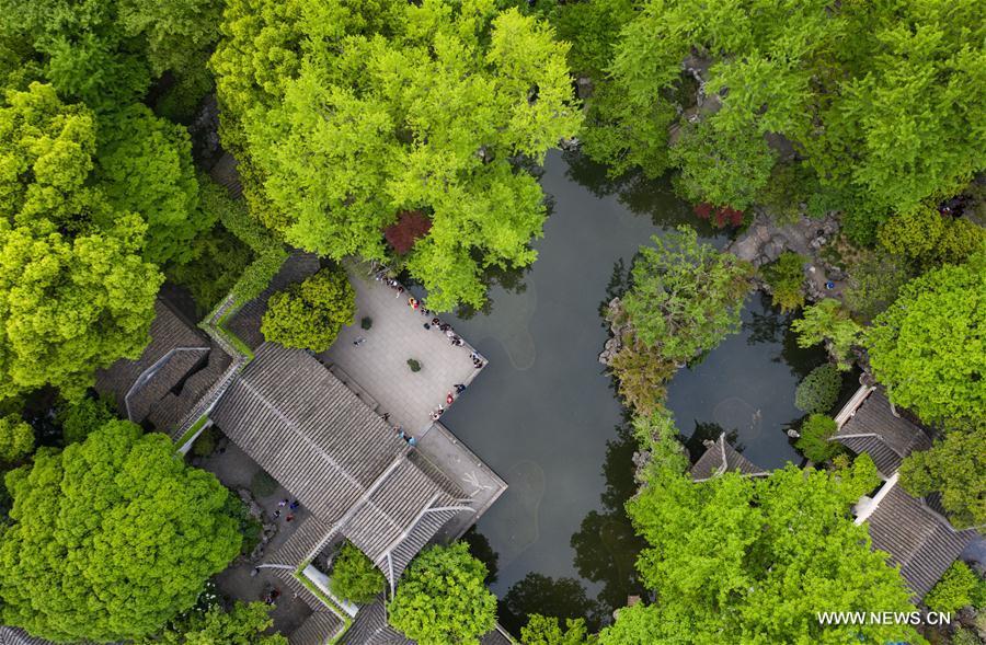 Aerial photo taken on April 18, 2019 shows the scenery of Lingering Garden in Suzhou, east China\'s Jiangsu Province. Suzhou is home to dozens of famous classical gardens that have inventive and exquisite design and oriental aesthetics. Nowadays more than 60 of them are still in existence, among which the Humble Administrator\'s Garden, Lingering Garden and the Lion Grove Garden are on the UNESCO\'s World Heritage List. (Xinhua/Li Xiang)