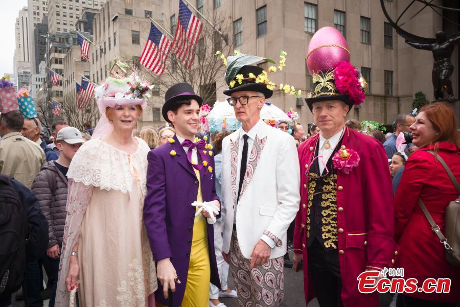 People wear Easter bonnets during the annual Easter Parade and Bonnet Festival on Fifth Avenue in New York City, New York, U.S., April 21, 2019. (Photo: China News Service/Liao Pan)