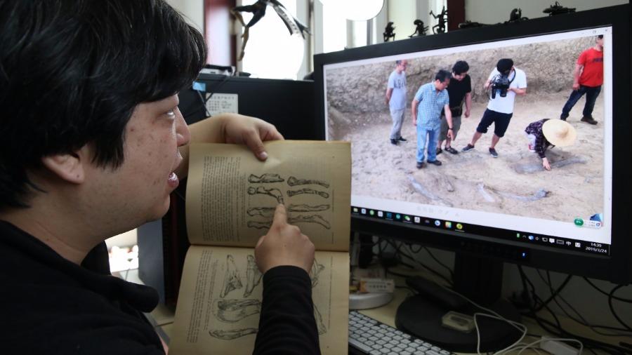 Zhao Chuang participated in the archaeological excavation of dinosaur fossils in Laiyang, Shandong Province in 2013. (Photo/China Daily)