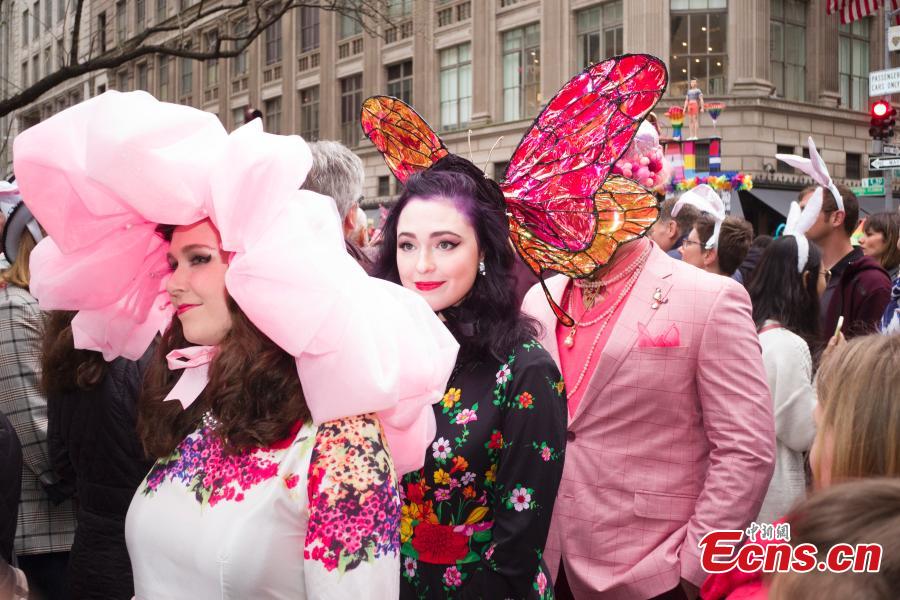 People wear Easter bonnets during the annual Easter Parade and Bonnet Festival on Fifth Avenue in New York City, New York, U.S., April 21, 2019. (Photo: China News Service/Liao Pan)