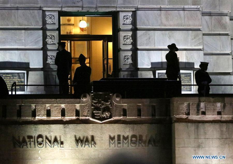 People attend ANZAC Day ceremony in Wellington, New Zealand, April 25, 2019. Anzac Day marks the April 25, 1915 landing of Australian and New Zealand troops at Gallipoli on the Turkish peninsula in an ill-fated WWI campaign against the German-backed Ottoman forces. More than 10,000 Australian and New Zealand servicemen died in the campaign, and while it failed in its military objectives, it gave rise to commemorations of the courage and close friendship that bind the two countries. (Xinhua/Meng Tao)