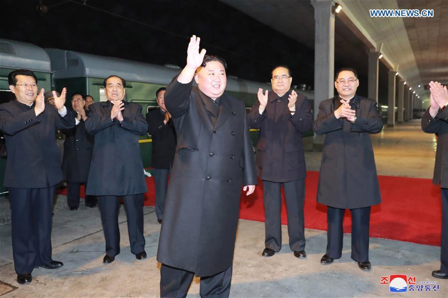 Photo provided by Korean Central News Agency (KCNA) shows top leader of the Democratic People\'s Republic of Korea (DPRK) Kim Jong Un leaving for Russia on a private train at dawn in Pyongyang, DPRK, on April 24, 2019. During the visit, which is at the invitation of Russian President Vladimir Putin, Kim will have talks with the Russian president, according to a KCNA report Tuesday. (Xinhua/KCNA)