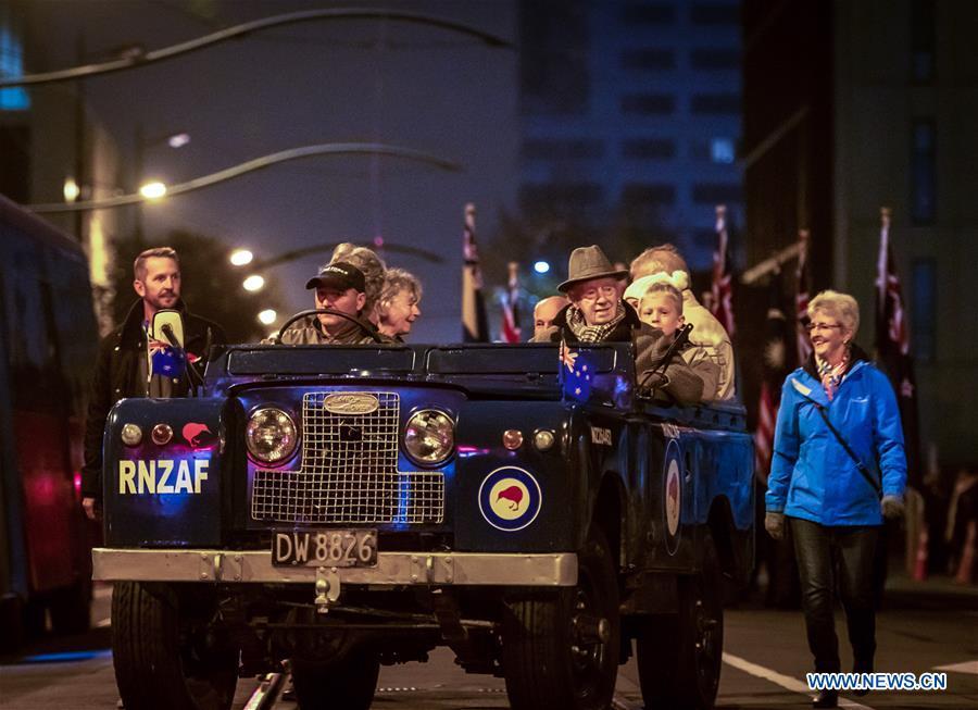 People attend ANZAC Day ceremony in Christchurch, New Zealand, April 25, 2019. Anzac Day marks the April 25, 1915 landing of Australian and New Zealand troops at Gallipoli on the Turkish peninsula in an ill-fated WWI campaign against the German-backed Ottoman forces. More than 10,000 Australian and New Zealand servicemen died in the campaign, and while it failed in its military objectives, it gave rise to commemorations of the courage and close friendship that bind the two countries. (Xinhua/Zhu Qiping)