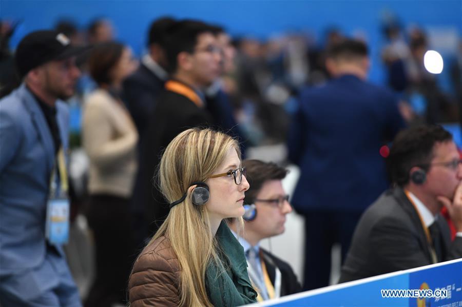 Media gather at the China National Convention Center to report the opening ceremony of the Second Belt and Road Forum for International Cooperation in Beijing, capital of China, April 26, 2019. (Xinhua/Ju Huanzong)