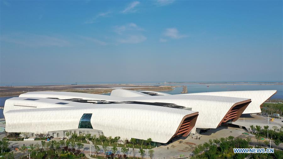 Photo taken on April 25, 2019 shows exhibits of maritime creatures at an exhibition hall themed \