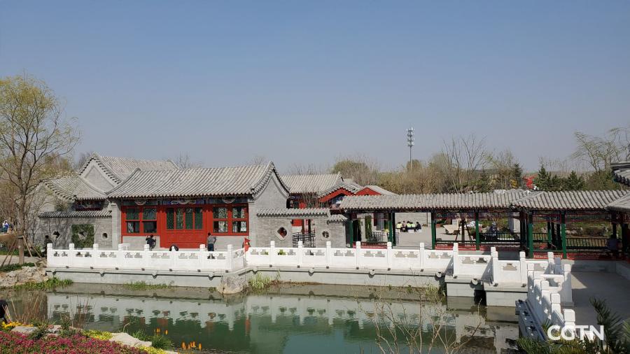 Located just a few steps away from the China Pavilion of the Beijing 2019 International Exhibition, the Beijing Garden is an epitome of the traditional Siheyuan, a historical type of residence in Beijing.  (Photo/CGTN)
