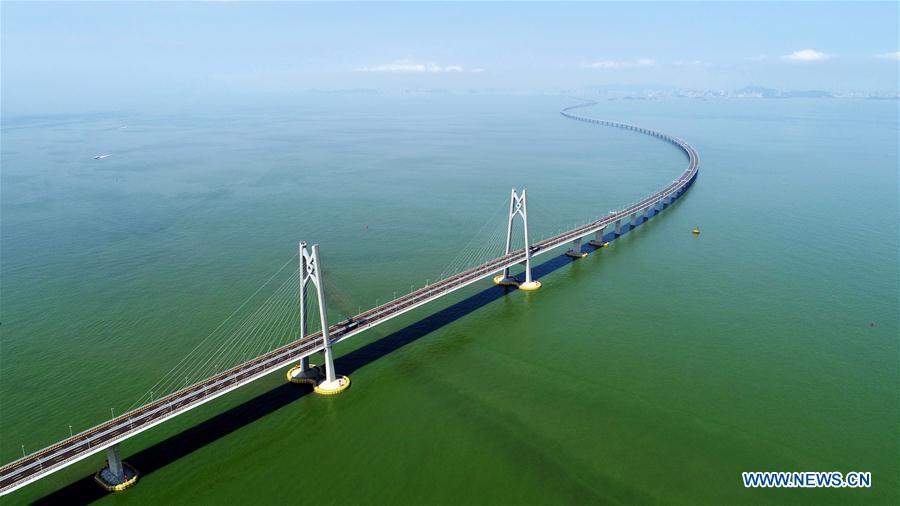 Aerial photo taken on July 11, 2018 shows the Hong Kong-Zhuhai-Macao Bridge in south China. China will hold the Conference on Dialogue of Asian Civilizations starting from May 15. Under the theme of \