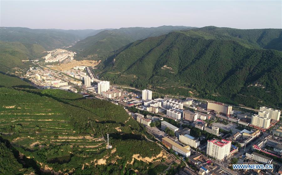 Aerial photo shows a view of Huanglong County in Yan\'an, northwest China\'s Shaanxi Province on May 31, 2018. Yan\'an, a former revolutionary base of the Communist Party of China (CPC), is no longer labeled \