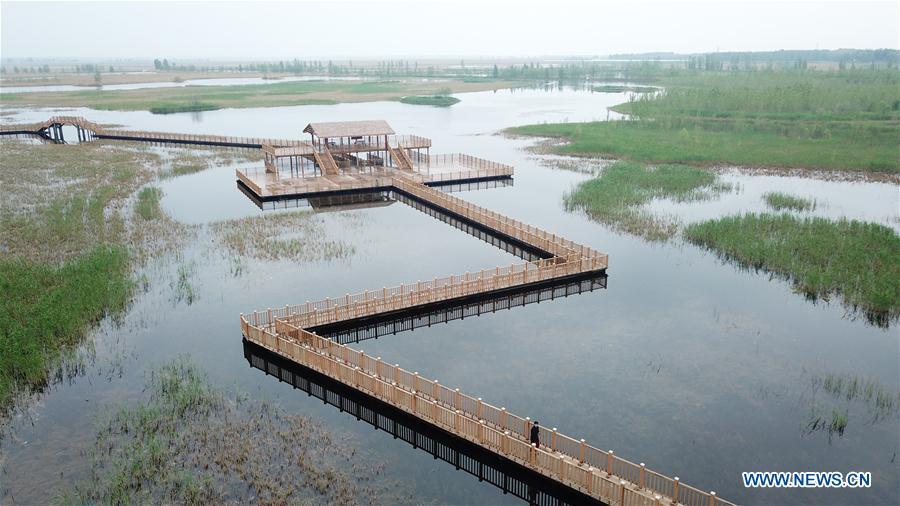 Aerial photo taken on April 26, 2019 shows the Baiyangdian lake in Xiongan New Area, north China\'s Hebei Province. (Xinhua/Zhu Xudong)