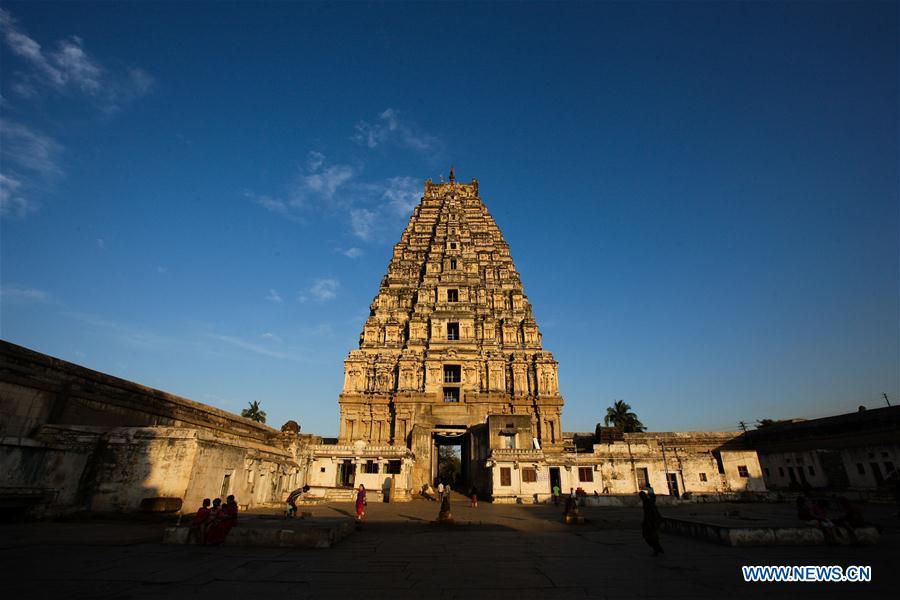 Photo taken on Feb. 6, 2015 shows the Virupaksha Temple of Hampi in Bellary District of India\'s state of Karnataka. China will hold the Conference on Dialogue of Asian Civilizations starting from May 15. Under the theme of \