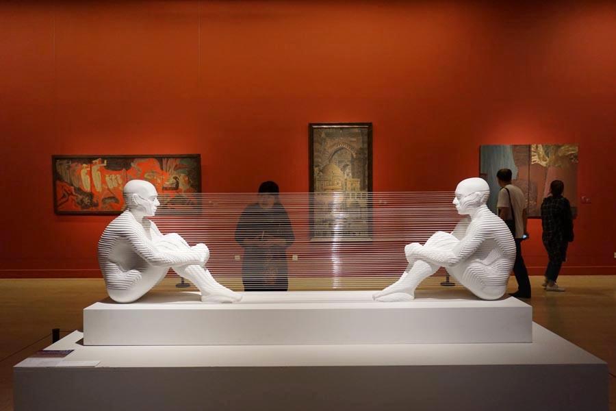 East - West, by Tikhonova Marina and Tikhonova Nikolay, Israel, on display May 10, 2019. (Photo/chinadaily.com.cn)

The exhibition runs until May 26, sponsored by the Ministry of Culture and Tourism, hosted by the National Art Museum of China and co-organized by the China Arts and Entertainment Group. 

It\'s part of series of events for Joint Exhibition of Asian Civilizations, a cultural program during the 2019 Conference on Dialogue of Asian Civilizations, which will open in Beijing next Wednesday.

If you go:
Time: 9 a.m. - 5 p.m. (closed Mondays), till May 26
Venue: National Art Museum of China, 1 Wusi Avenue, Dongcheng district.北京市東城區五四大街一號 中國美術館
Contact: 010-6400-1476. 
Tickets: Free (ID cards needed for entry)