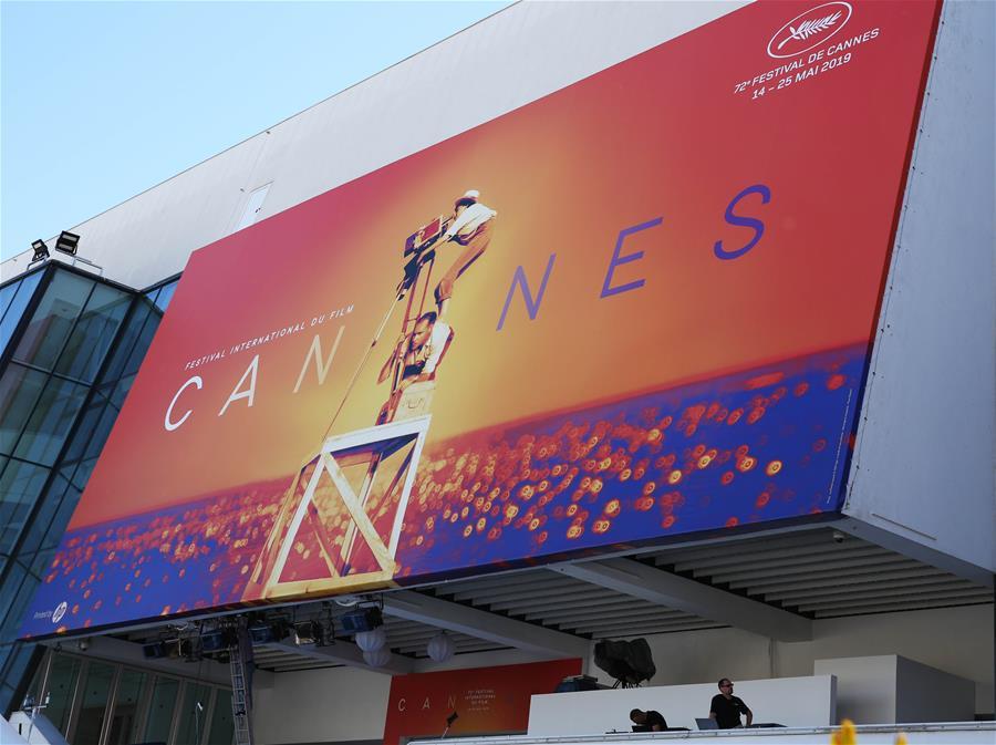 Workers make preparations for the 72nd edition of Cannes Film Festival in Cannes, France, on May 13, 2019. The 72nd edition of Cannes Film Festival will kick off on May 14. (Xinhua/Gao Jing)