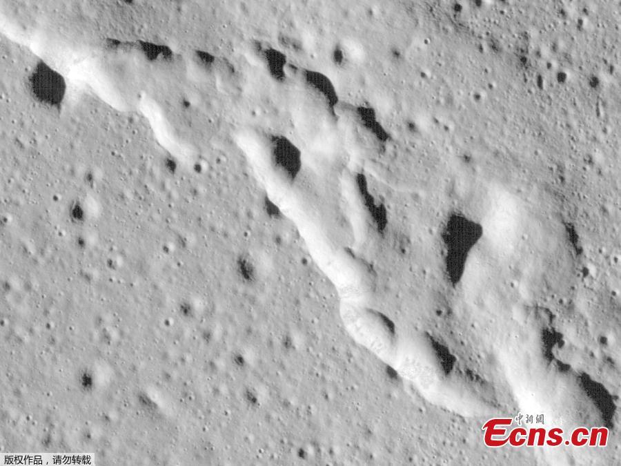 In this image, a mosaic composed of many images taken by NASA\'s Lunar Reconnaissance Orbiter, and released by NASA on May 13, 2019, show new surface features of the Moon, discovered in a region called Mare Frigoris. These ridges add to evidence that the Moon has an actively changing surface. (Photo/Agencies)