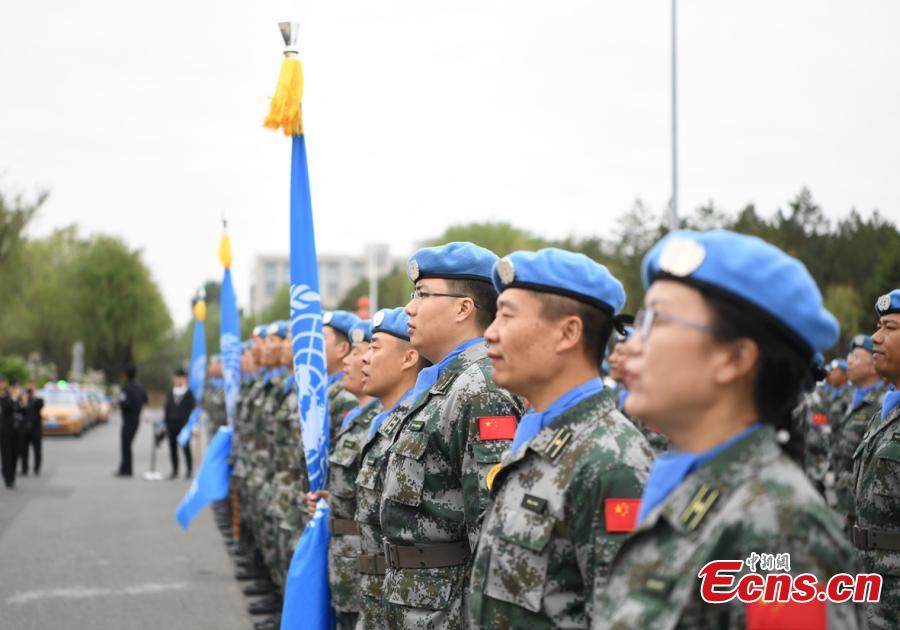 Chinese soldiers to work as peacekeepers in Mali prepare to board a military plane at Harbin Taiping International Airport in Harbin, Northeast China’s Heilongjiang Province, May 14, 2019. The soldiers will form the 7th Chinese peacekeeping force to Mali, dispatched for one year on a UN mission. (Photo: China News Service/Yang Zaixin)