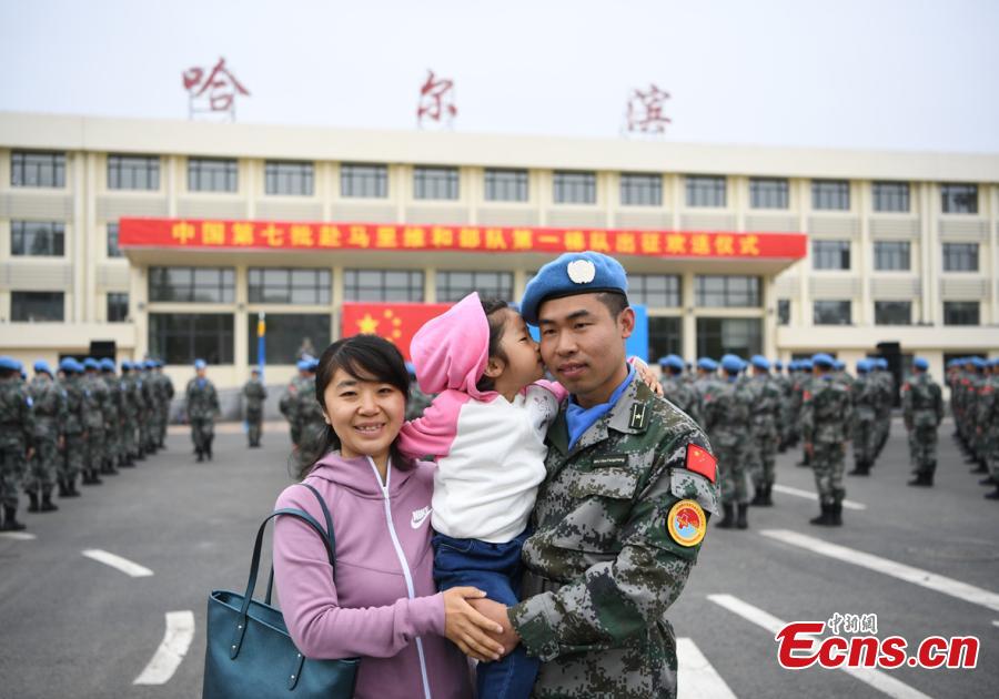 Chinese soldiers to work as peacekeepers in Mali prepare to board a military plane at Harbin Taiping International Airport in Harbin, Northeast China’s Heilongjiang Province, May 14, 2019. The soldiers will form the 7th Chinese peacekeeping force to Mali, dispatched for one year on a UN mission. (Photo: China News Service/Yang Zaixin)