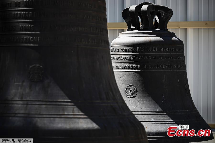 Bells are pictured inside the Notre Dame de Paris Cathedral, Wednesday May 15, 2019 in Paris. French Culture Minister Franck Riester says that one month after a fire engulfed Notre Dame Cathedral, the edifice is still being made safe enough for restoration to begin.(Photo/Agencies)