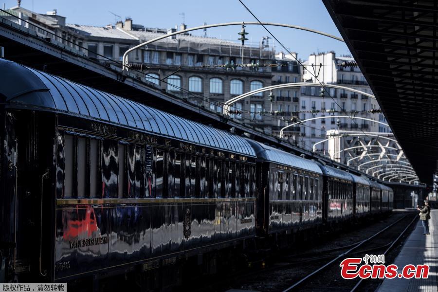 This picture taken on May 13, 2019 shows a restored Orient Express train displayed at the Gare de l\'Est train station in Paris.(Photo/Agencies)