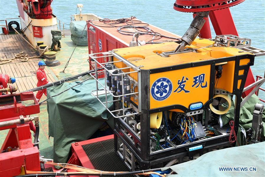 Photo taken on May 18, 2019 shows an unmanned remote sensing submersible equipped for Chinese research vessel Science.  (Photo/Xinhua)